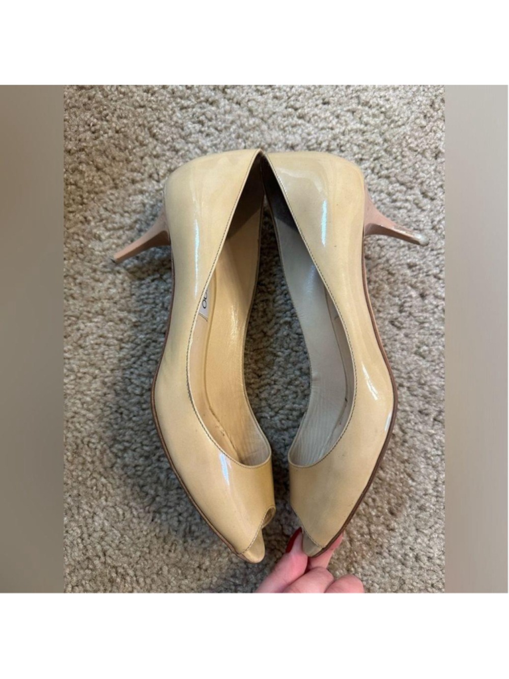 Jimmy Choo Nude Patent Leather Peep Toe Pumps Size 38 - Picture 6 of 10
